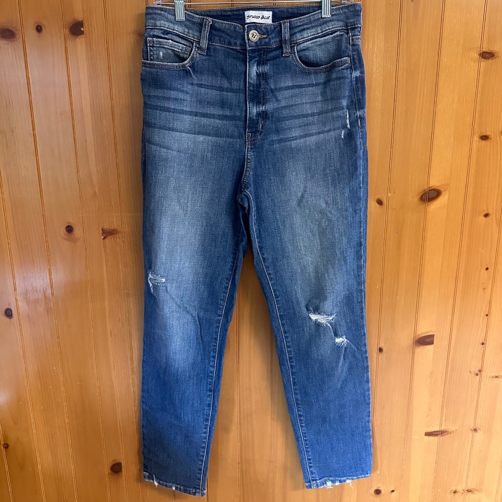Studio Blue Womens High Rise Distressed Skinny Grunge Jeans Medium Wash Size 30